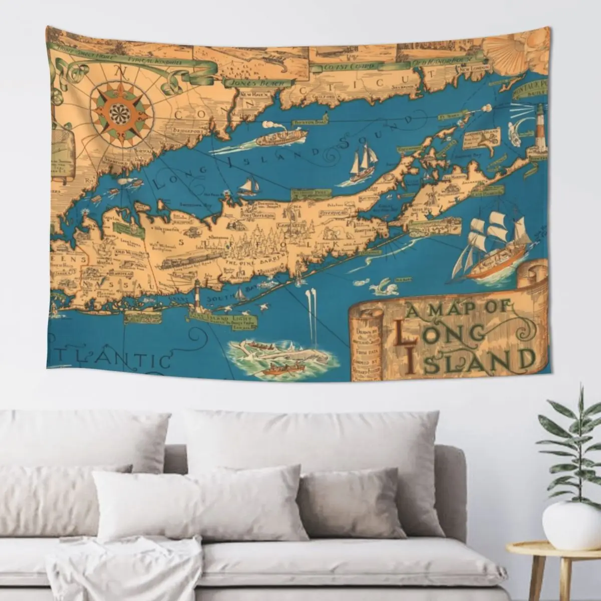 

1953 Long Island map - special gift idea Tapestry Carpet On The Wall Room Decorations Aesthetic Tapestry