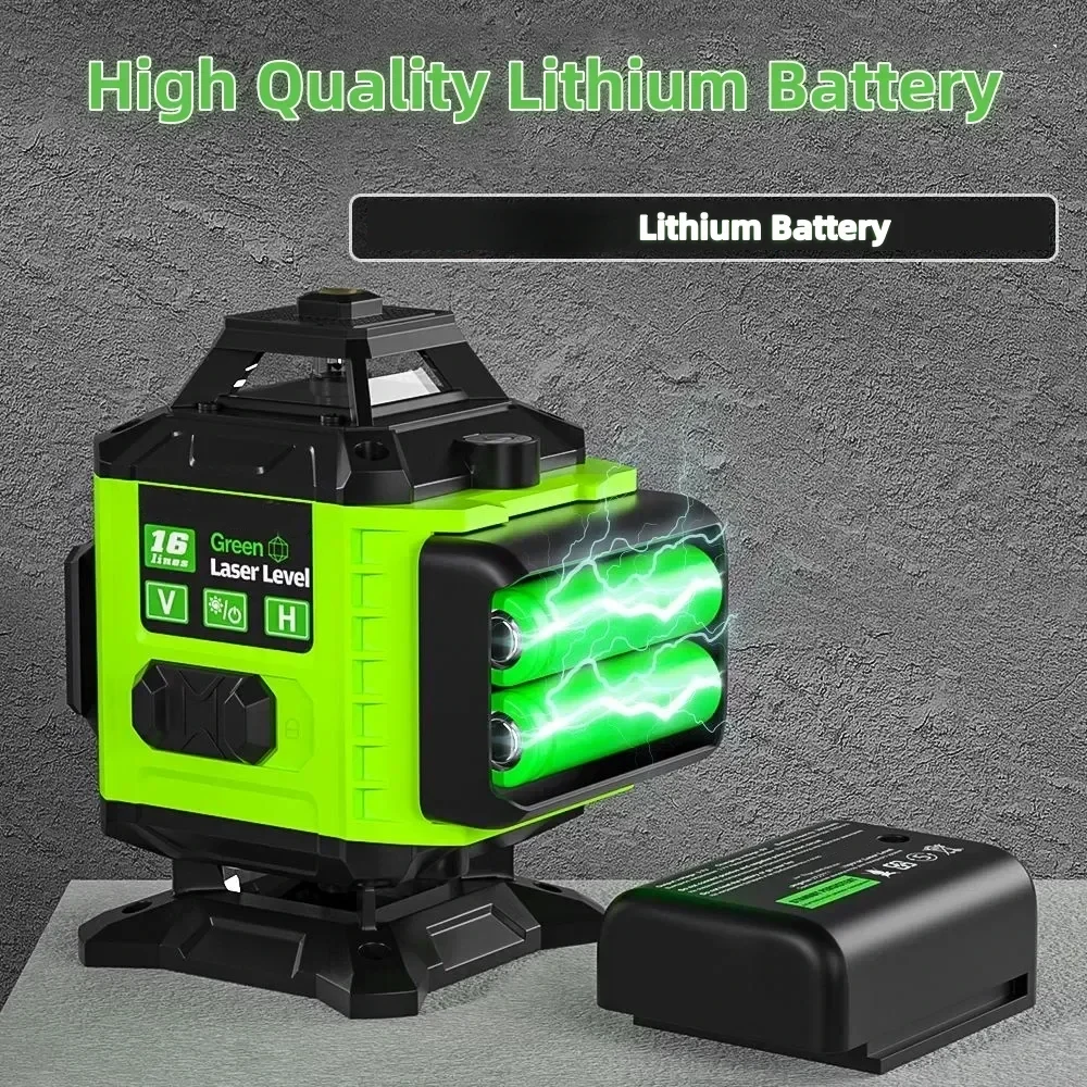 High Precision 16 Lines Laser Level 360° Self-leveling Instrument 3000mAh Digital Display Battery High Power 4D Green Laser Tool