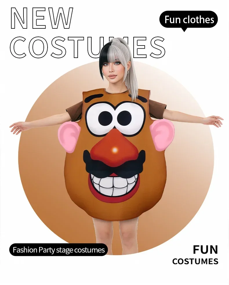 Lustiges Kartoffelkopf-Kostüm Herr und Frau Kartoffelkopf-Partneroutfit Halloween Cosplay Tunika Paar Karneval Party Verkleidung – Detail 3