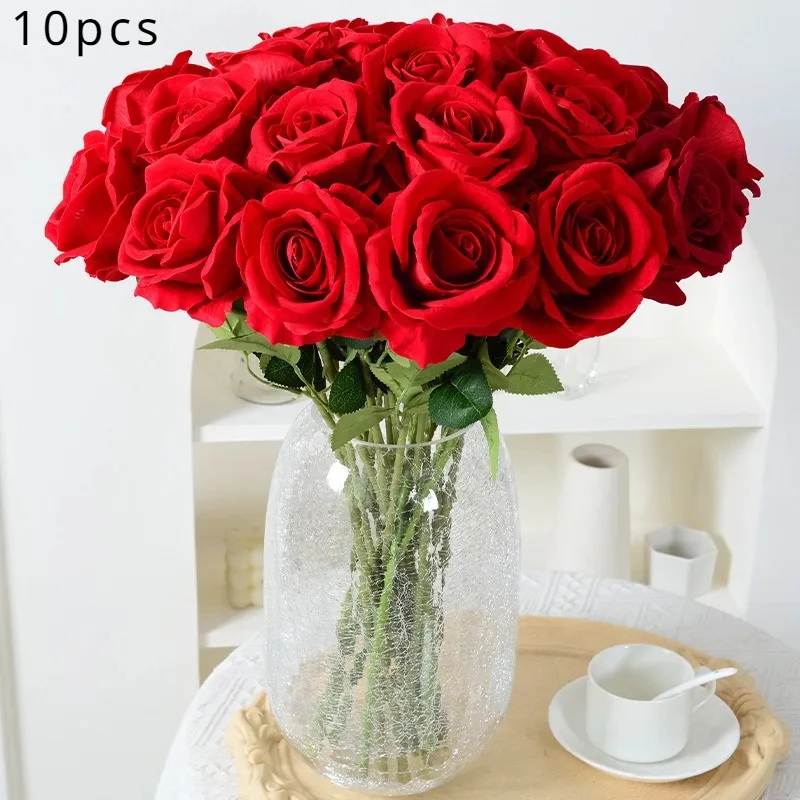 100 Pcs Artificial Velvet Silk Rose Flower Bouquet Real Looking Fake Roses Home Wedding Centerpieces Party Decorations