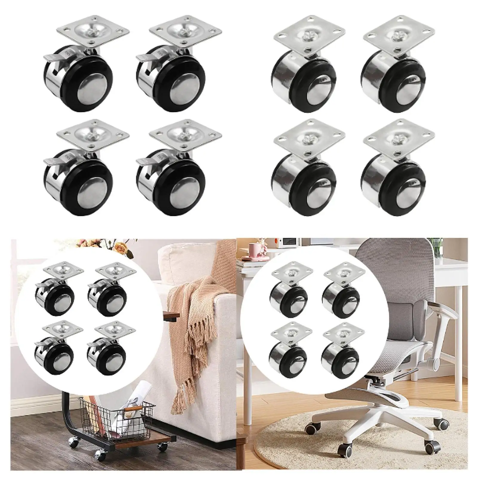4Pcs 2 inch Caster Wheels, Wear Resistant, High Performance, Swivel Wheels for Baby Beds Storage Box Cart Cabinet Furniture