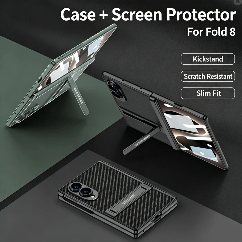Phone Protective Case for Samsung Z Fold 8 Protection Cover with Tempered Glass Screen Protector Kickstand Magnetic Charging