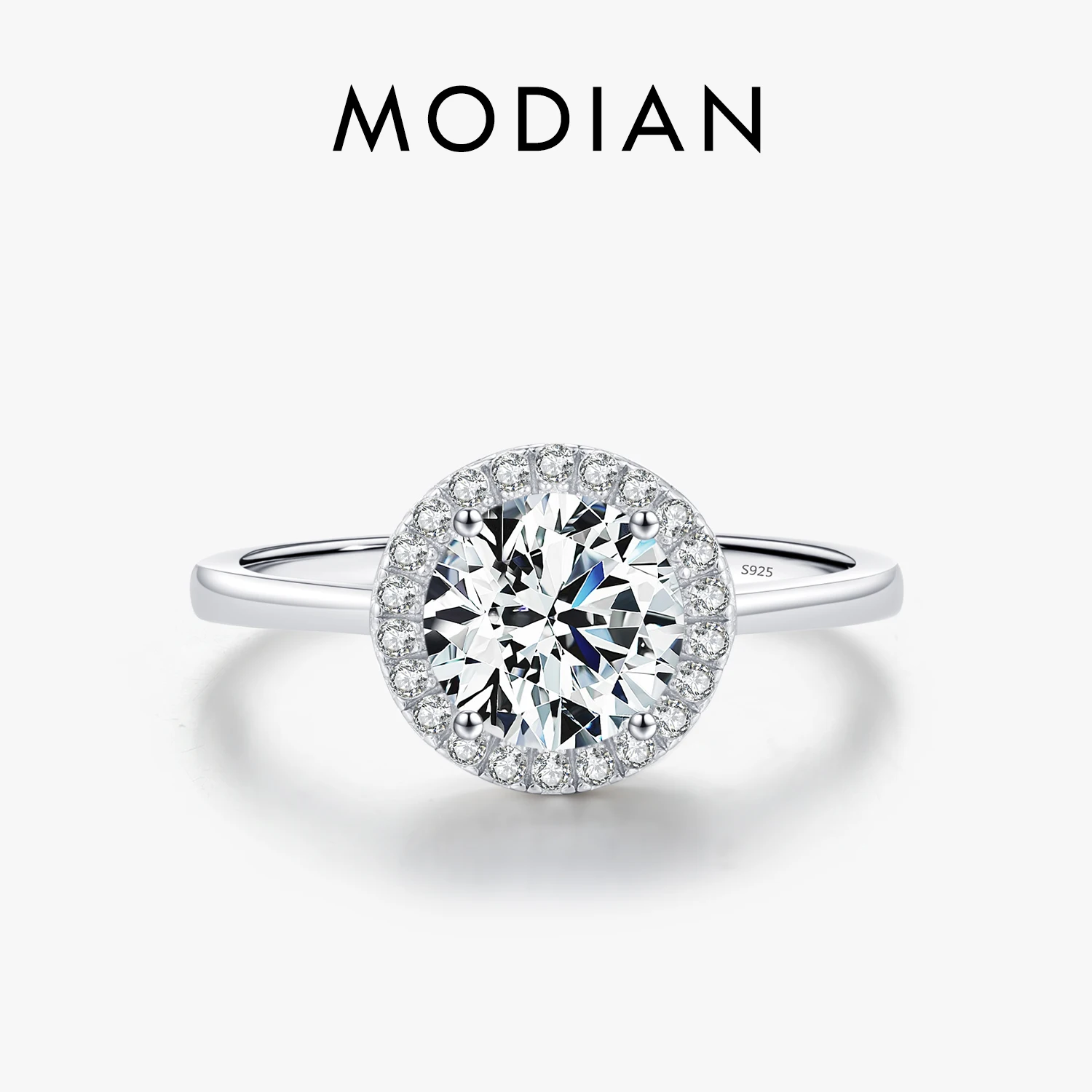 MODIAN 925 Sterling Silver Round 1.5CT Delicate Luxury Wedding Ring Classic Prong Setting CZ Platinum Plated Jewelry For Women