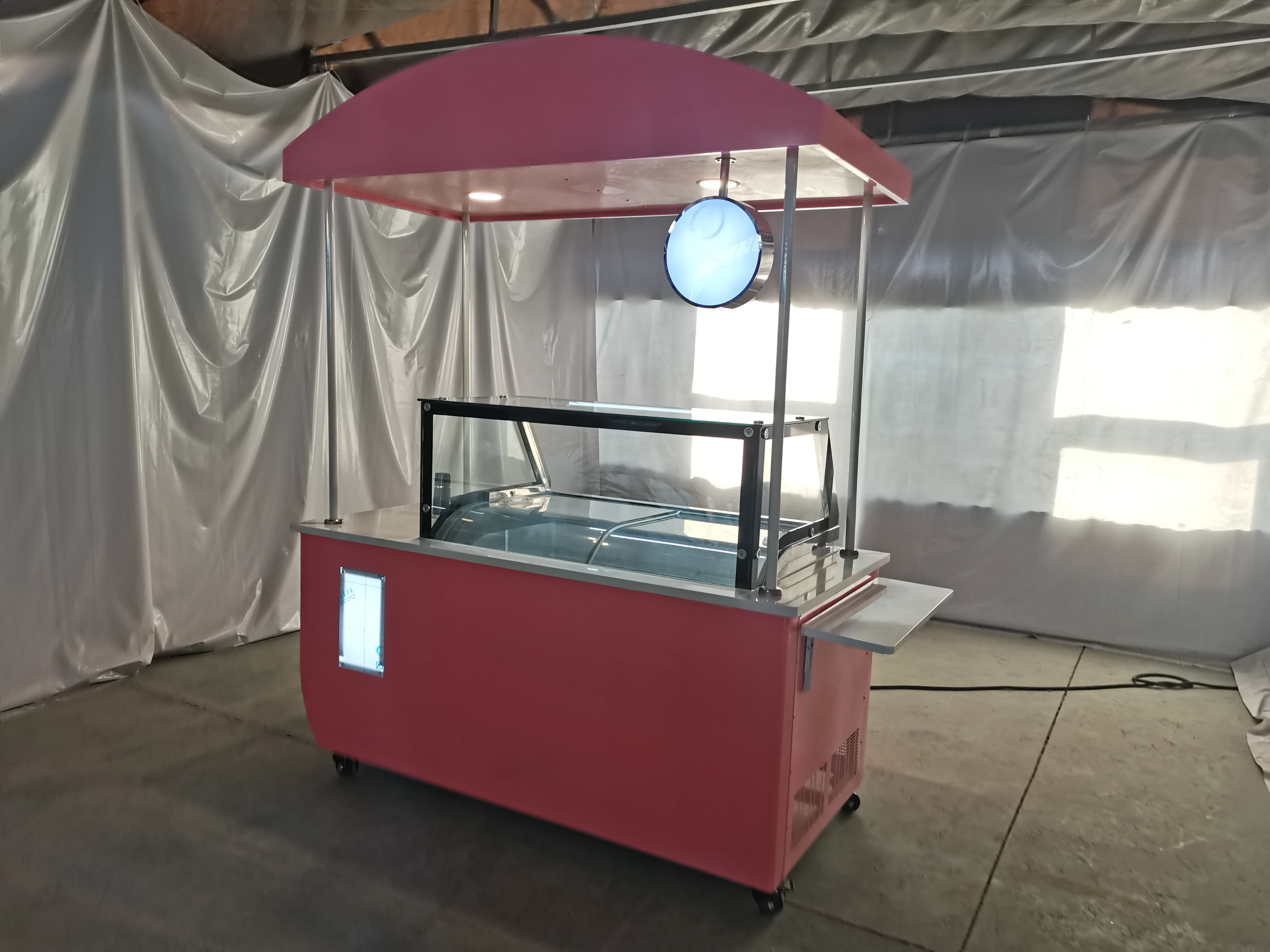 Bicicleta de sorvete manual com freezer, display de gelato, bebidas congeladas, refrigerador refrigerado, vitrine, carrinho de comida, vans