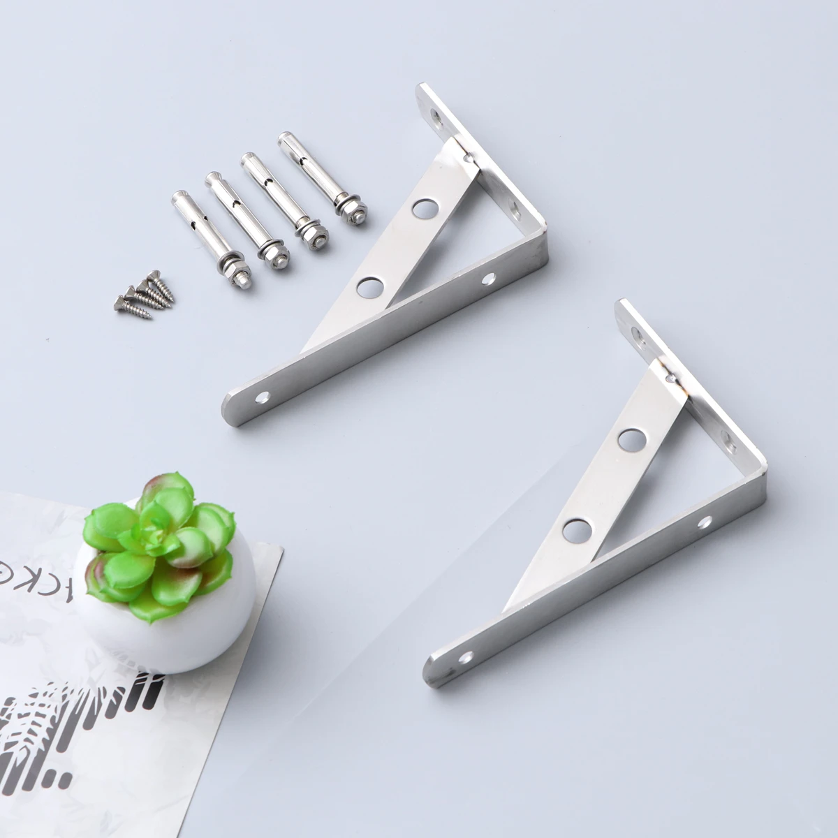 

2Pcs Stainless Steel Triangle Brackets Heavy Duty Shelf Supports Triangular Type Corner Wall Mount Foldable Shelves Durable