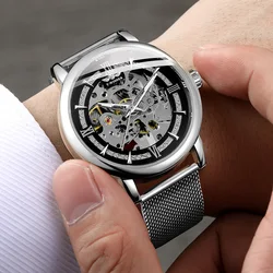 WINNER Official Transparent Skeleton Mechanical Automatic Watches for men Mesh Strap Bronze Vintage Men's wristwatch Male Clock