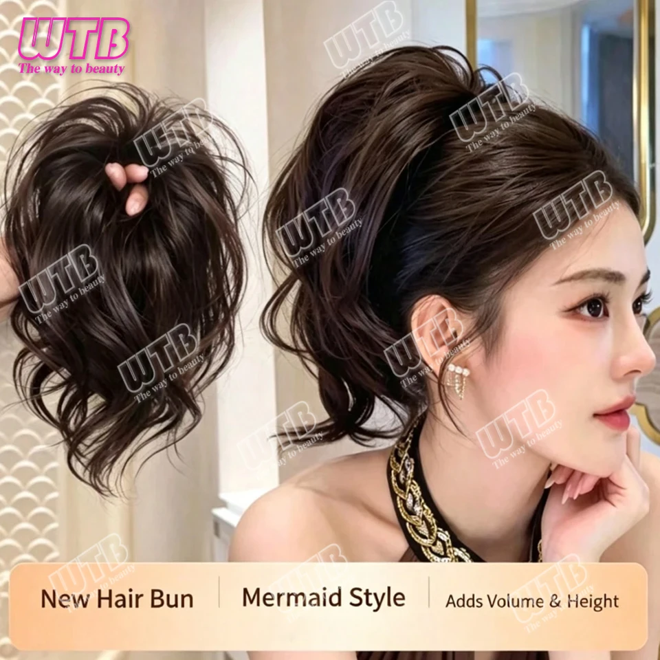 Synthetic Curl Ponytail Wig Natural Seamless High Bun Hair Scrunchie Wrap Convenient Long Hair Bun Styling Daily Party Use