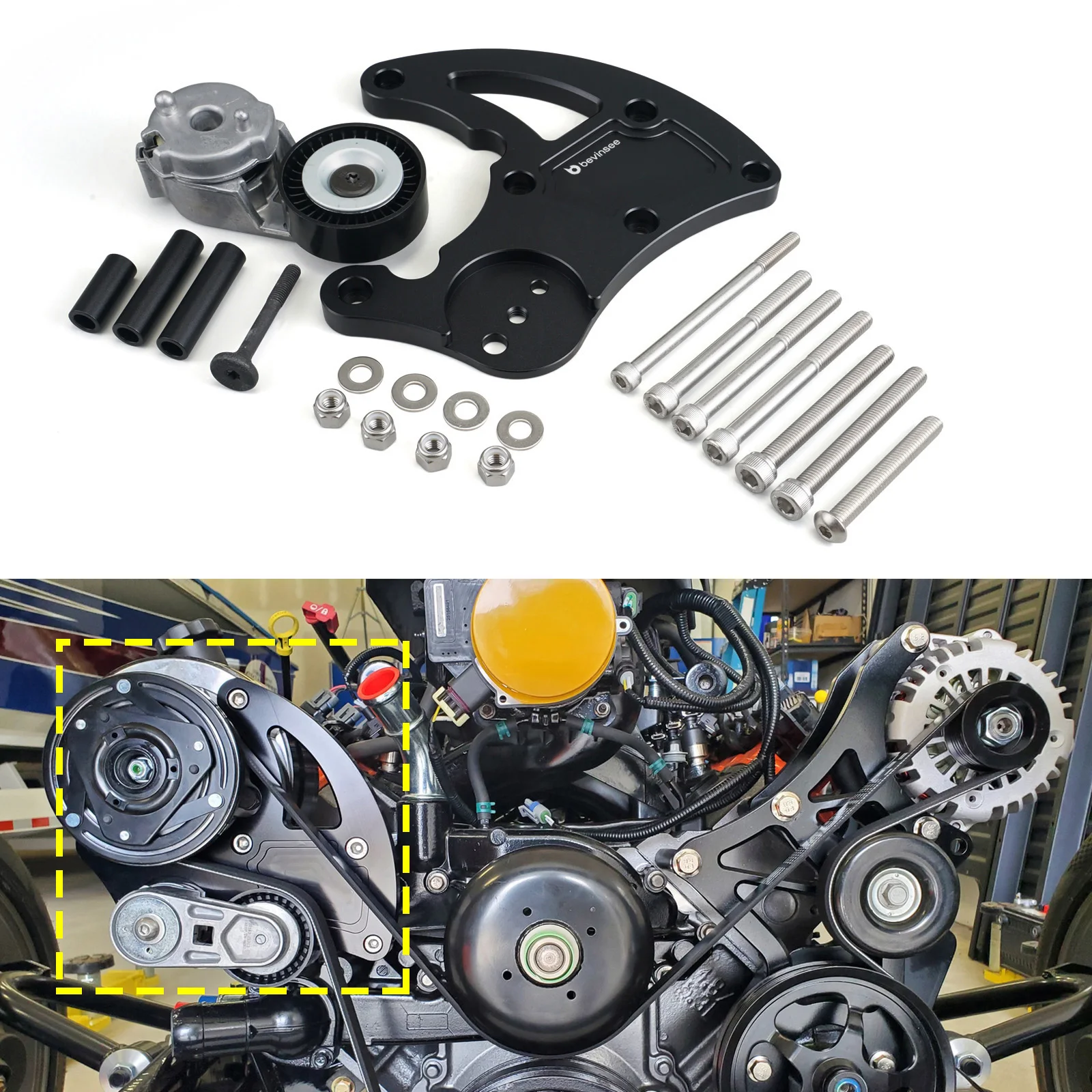 

For LS R4 A/C High Mount Compressor Bracket Kit w/Tensioner Kit for Chevy for GMC SUV Truck Vortec Engines 1999-2013 for LS3/L99