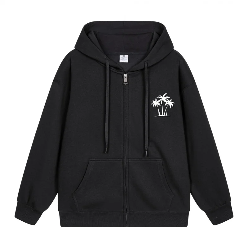 

Men's Zip-Up Hoodie Palm Trees On Black Hoodie 2025 New Style Casual Couples’ Style Casual and Loose