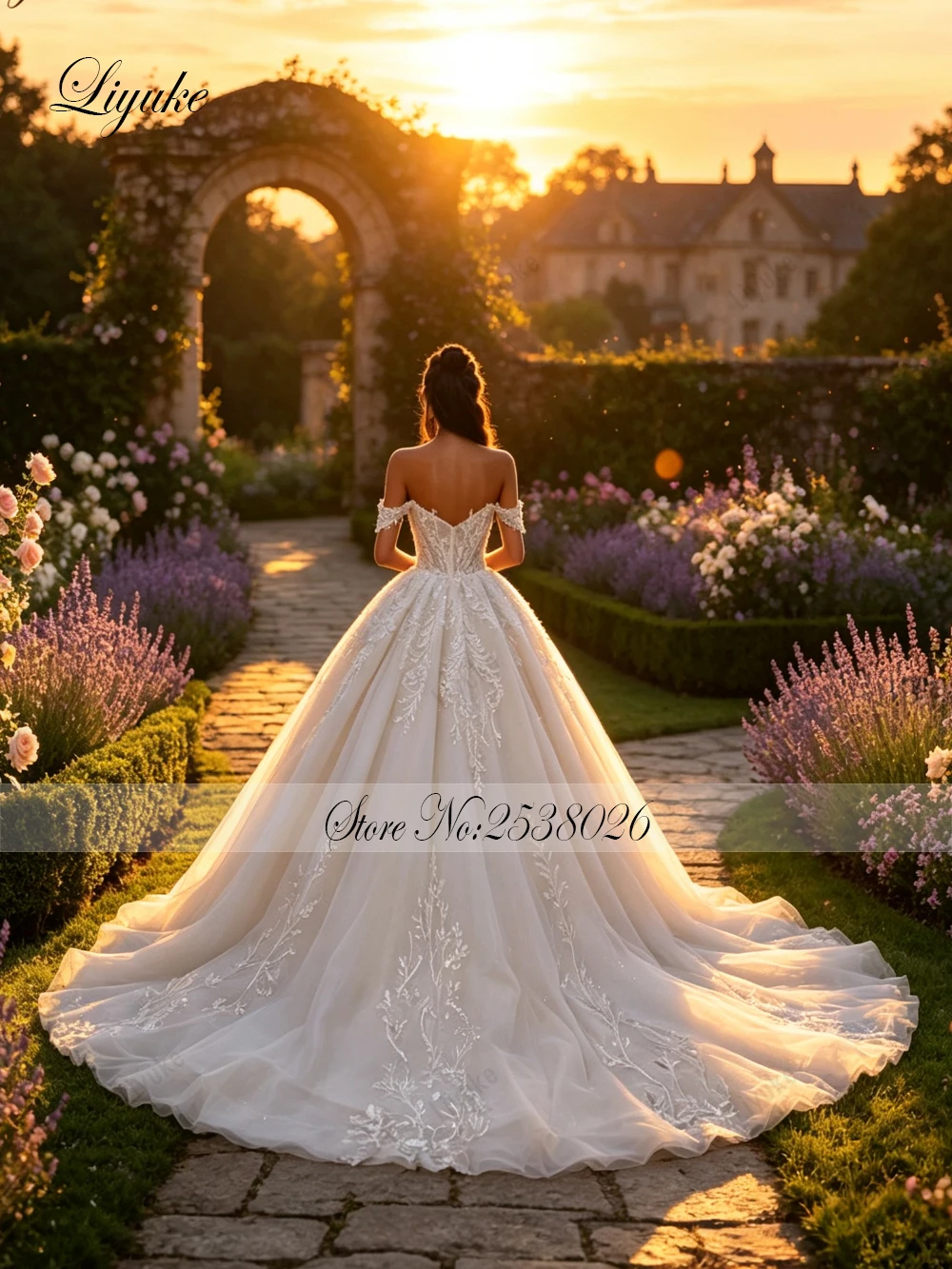 Liyuke Customize Made Simple Style A Line Wedding Dress With Sweetheart Off Shoulder Sleeves Appliques Lace Bridal Gowns