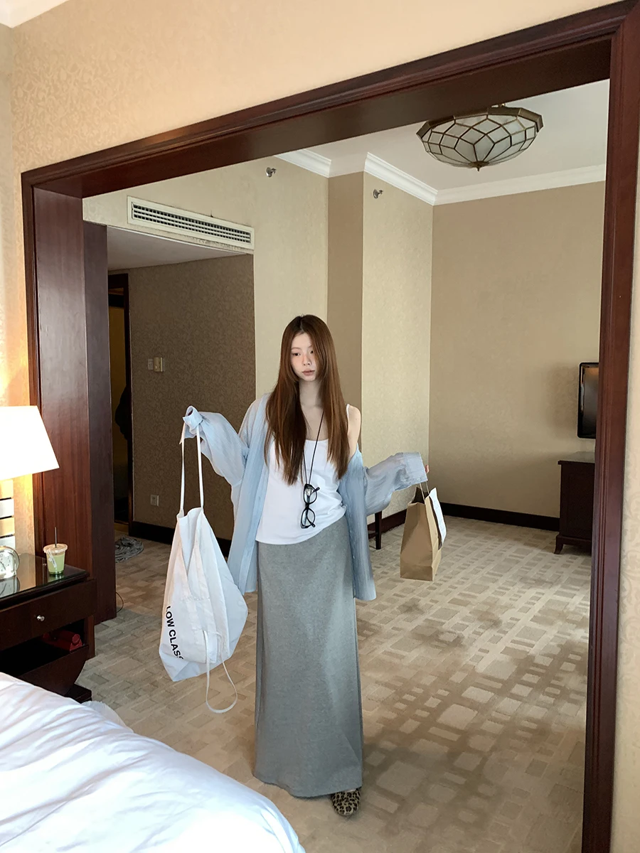 ハイウエスト A ライン ミニスカート レディース グレー 韓国風デザイン センセーション ボディコン スカート 春夏新作 G スタイル