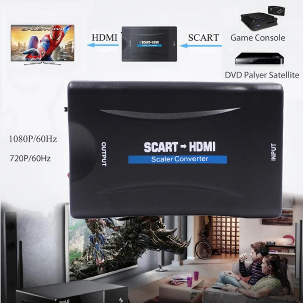 SCART to HDMI Converter Video Audio Adapter Scart In HDMI Out Support up to 1080P For HDTV Sky Box STB For HDTV DVD