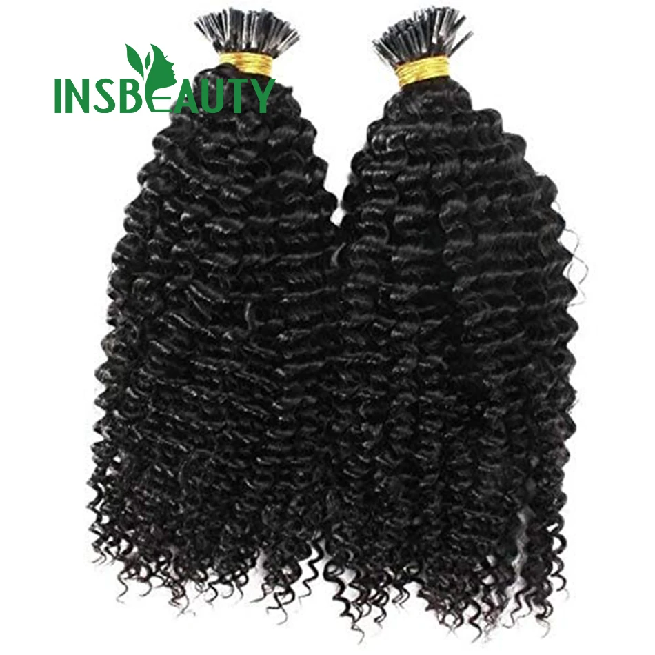 Kinky Curly Eu derruba extensões do cabelo, cabelo humano para mulheres negras, queratina ligada, extensões frescas do cabelo da vara da fusão