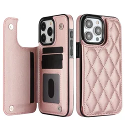 Card Slot Flip Leather Case For iPhone 16 15 Pro Max 14 13 12 11 X XS XR 8 7 Plus Wallet Double Button Small Fragrant Wind