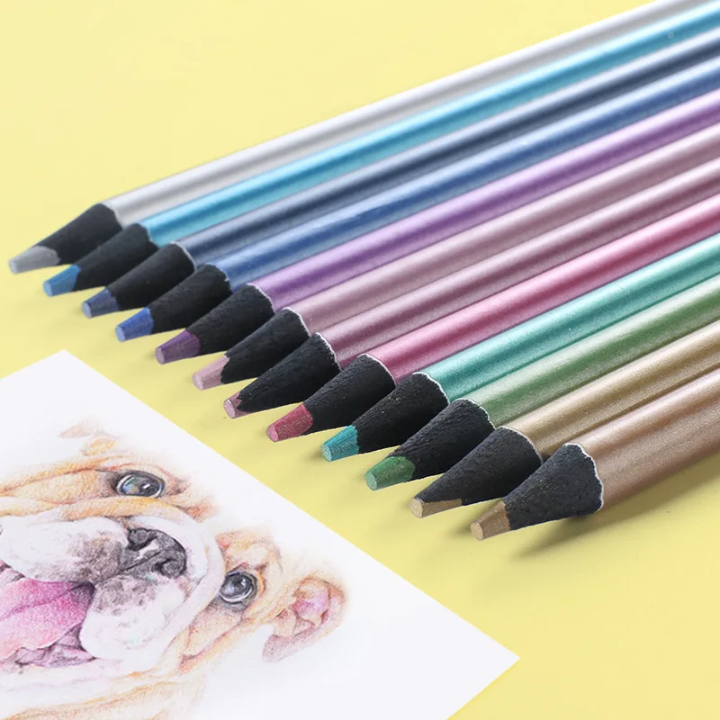 Brutfuner-Ensemble de crayons de couleur métalliques pour dessin et croquis, fournitures d'art bricolage, coloriage, peinture à la maison, 12 couleurs