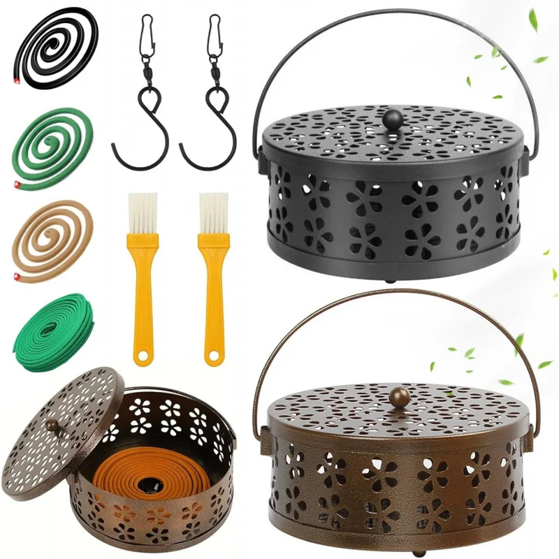 

【2 Pack Incense Burner Set】Plum Flower Design with Cover, Includes Cleaning Brush & Hooks for Mosquito Coils & Fragrance