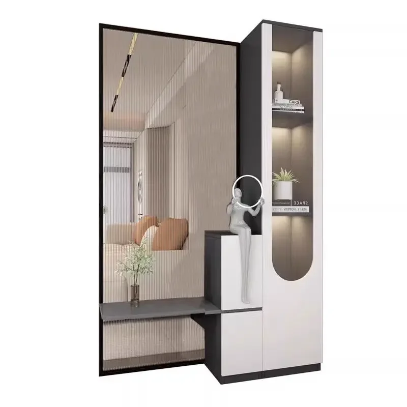 Entry front door Entrance cabinet integrated against the wall Cream screen partition Household living room display