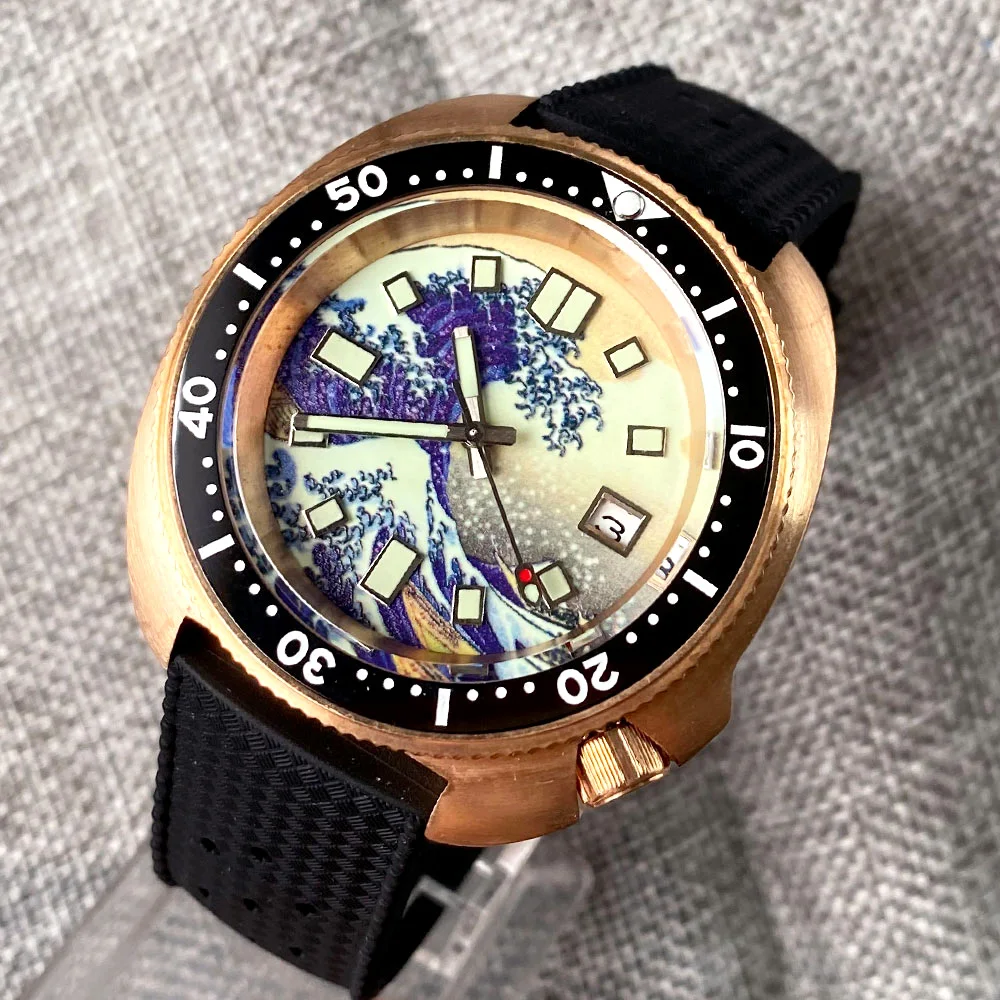 NH35A CUSN8 Solid Bronze Mens Automatic Watch Diver 20ATM Date Kanagawa Dial C3 Lume Hands Sapphire Crystal Tandorio 44mm