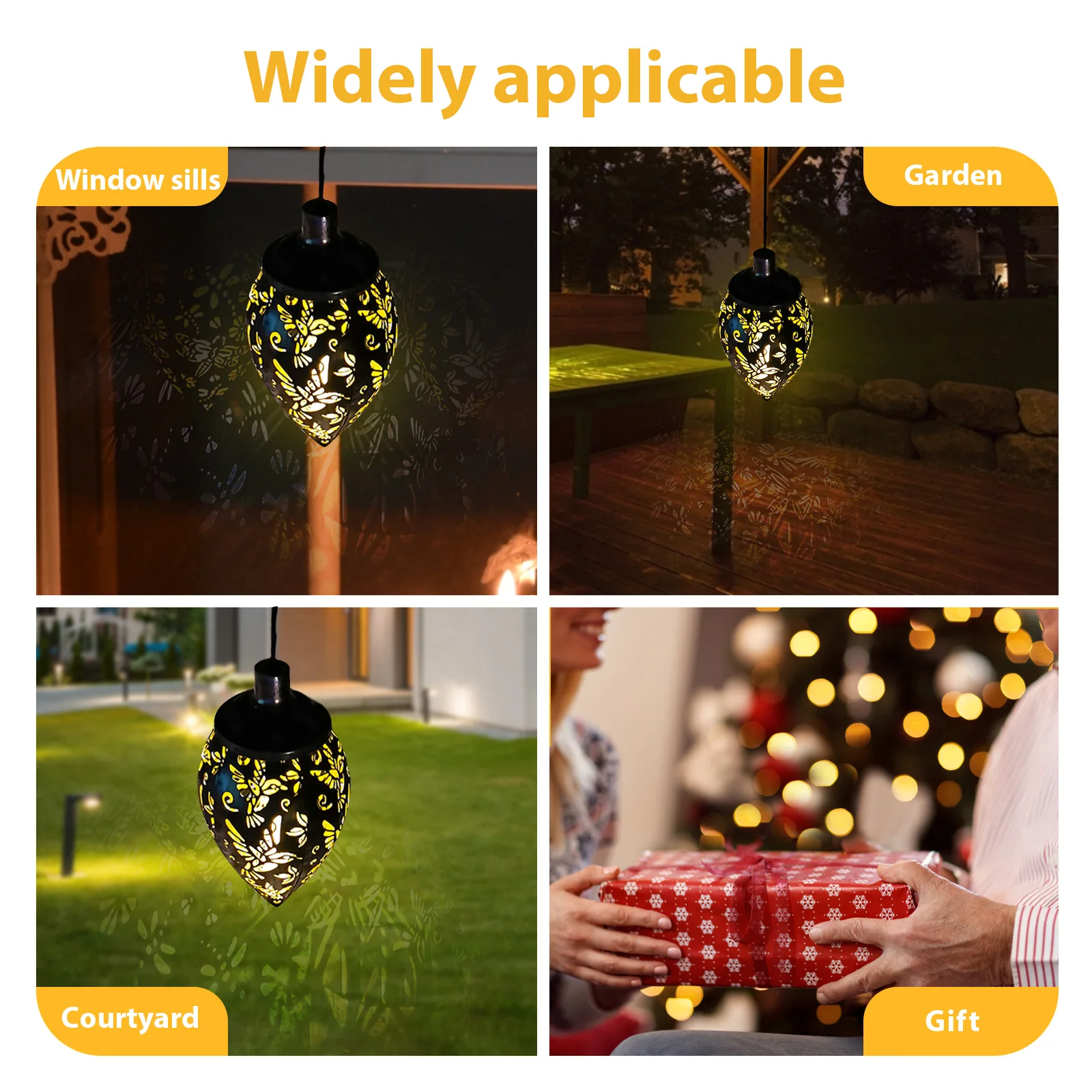 Solar Metal Lantern Iron Art Hanging Decorative Lanterns IP65 Waterproof Lighting Ornaments Home Decor for Yard Patios Balcony