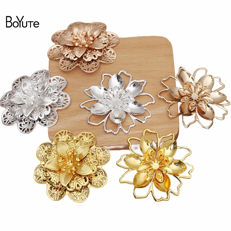 BoYuTe (20 Pieces/Lot) 56MM Multi-Layer Metal Iron Flower Base Materials Factory Supply DIY Handmade Jewelry Accessories