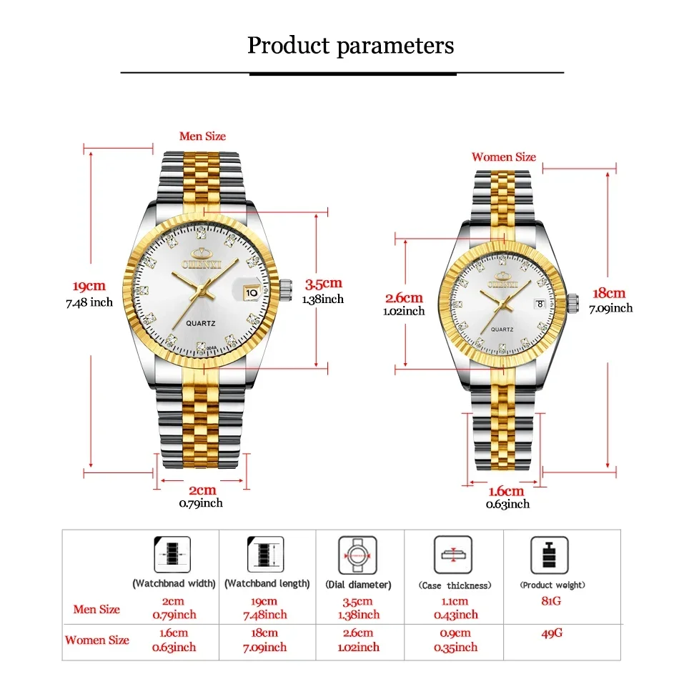 Nuevo reloj CHENXI de marca de lujo para mujeres y hombres, reloj resistente al agua, calendario masculino, relojes de pulsera de cuarzo, relojes de acero completo para hombres y mujeres