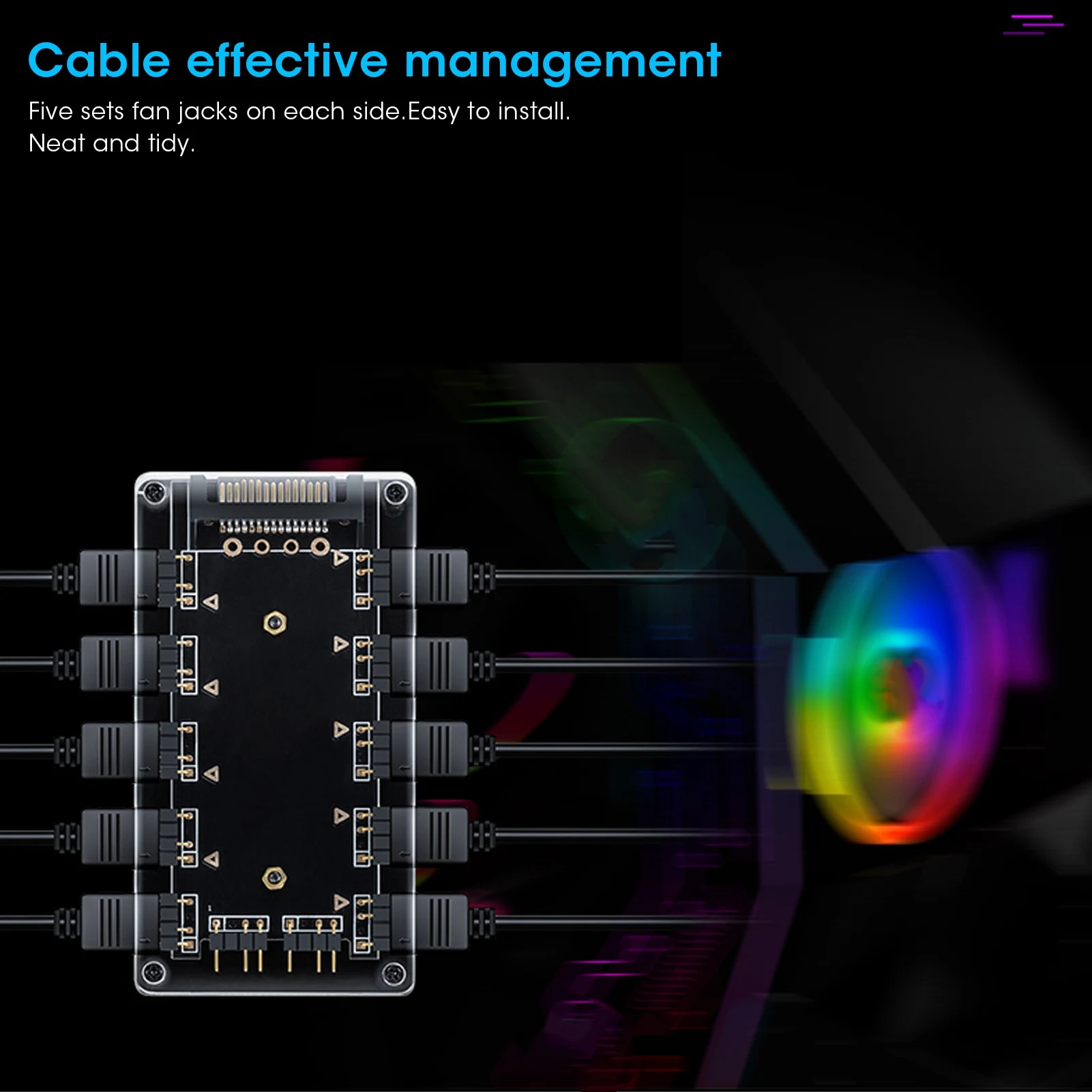 ตัวแยกฮับพัดลมสำหรับเมนบอร์ด ASUS/ AURA RGB 5V 3‑Pin 10‑in‑1 อินเทอร์เฟซขยาย 10‑in‑1 ตัวแยกพัดลม
