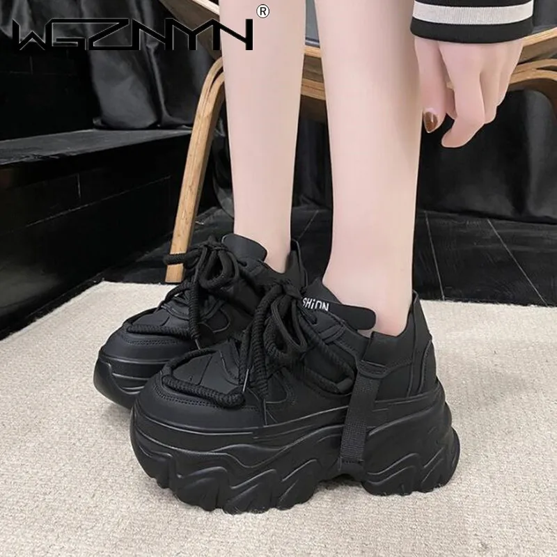 

NEW Chunky High Platform Sneakers Thick Sole Breathable Casual Shoes Women 2024 Autumn 8cm Ladies Height Increasing Shoes Woman