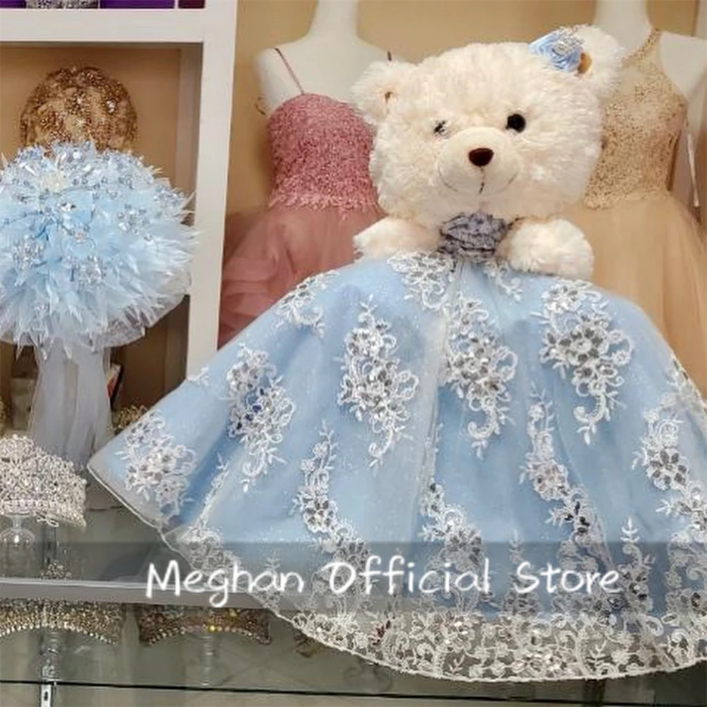 Mini vestido de quinceañera con apliques de cuentas, oso de peluche personalizado con escote Corazón, enlace especial azul cielo