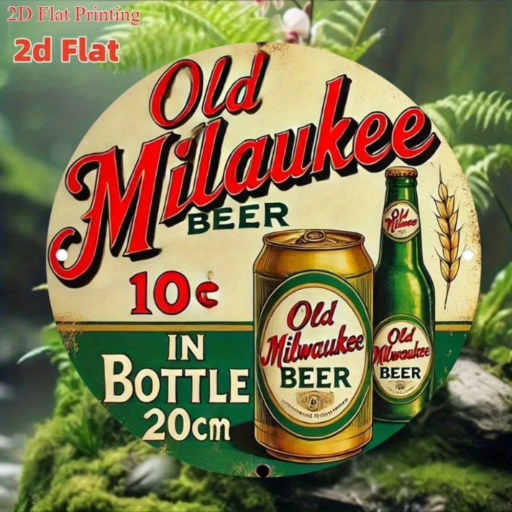 Vintage Milwaukee Beer Metal Sign 7.8inch Round Aluminum Wall Decor for Home Bar Garage, Gift for Beer Lovers