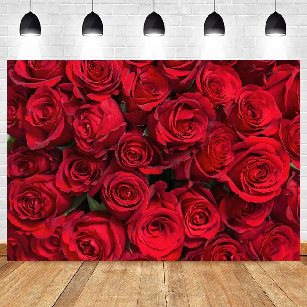 Red Rose Valentine's Day Photography Backdrop Red Love Heart Romantic Valentine Wedding Portrait Background Photo Studio Props