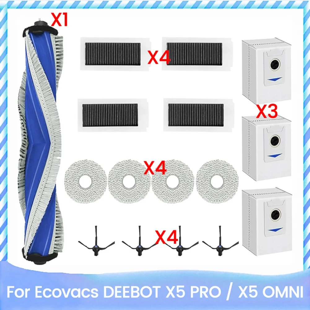 ABXHH 16 Buah Suku Cadang Pengganti untuk ECOVACS Deepot X5 PRO / X5 Pro OMNI Penyedot Debu Kain Pel Filter Hepa Sikat Sisi Utama