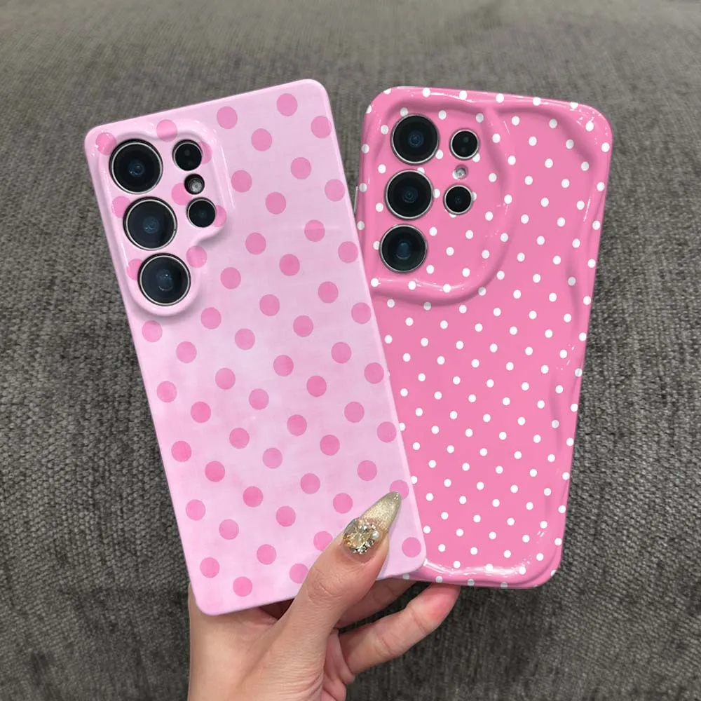 Pink Polka Dot Pattern For Samsung Galaxy S26 S25 S24 S23 S22 FE Plus Ultra Feilin Phone Case Wave Oil Phone Case Cover