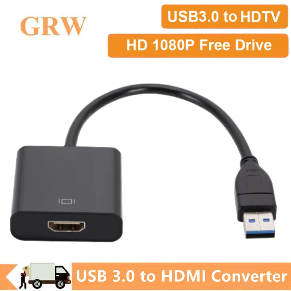 GRWIBEOU USB-zu-HDMI-Adapter für mehrere Monitore 1080P USB 3.0 zu HDMI-Videokonverter für Windows XP/7/8/10 PC Laptop HDTV