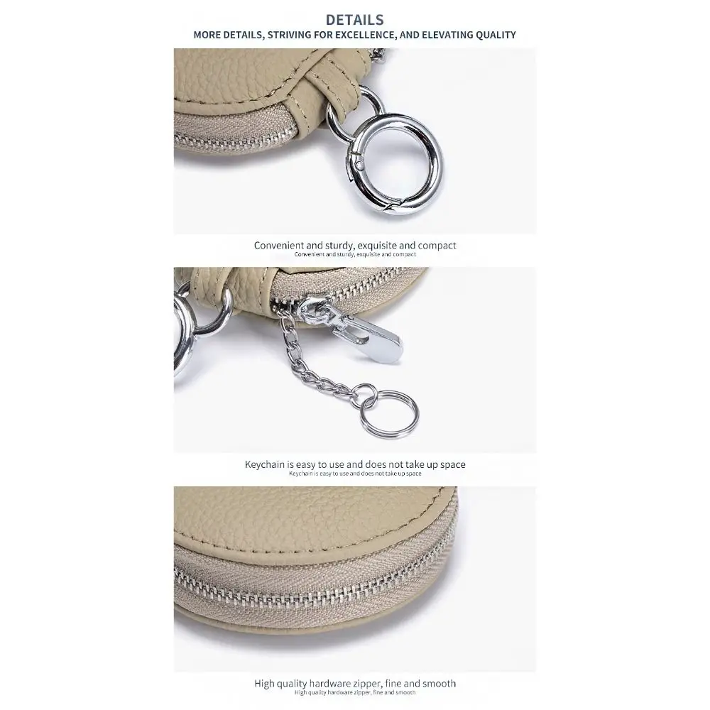 Change Bag Cute PU Leather Coin Purse Zipper Coin Bag Round Wallet Small Keychain Earphone Bag Outdoor