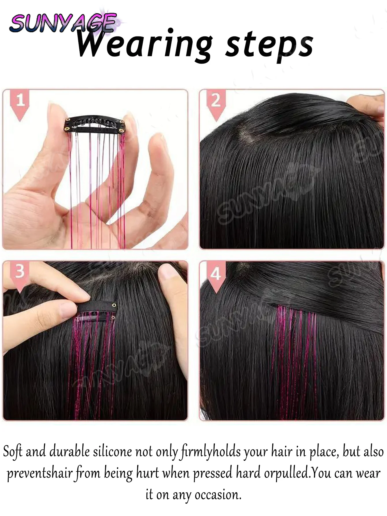 وصلات شعر صناعية مستقيمة بمشبك، هدية حفلات الكريسماس، ملحقات نسائية متعددة الألوان، 12 قطعة، عبوة