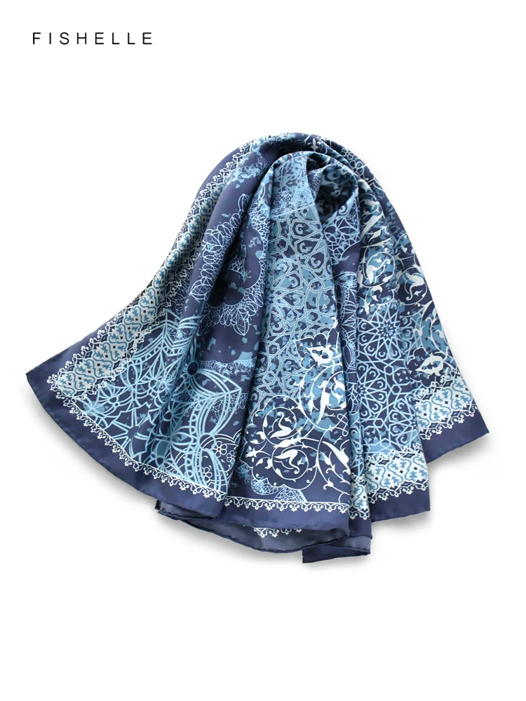 

New Dark Blue 100% Natural Silk Scarf Wrap Shawl Twill Luxury Gift Female Bandana Hijab Headband Square Scarves Neckerchief 90CM