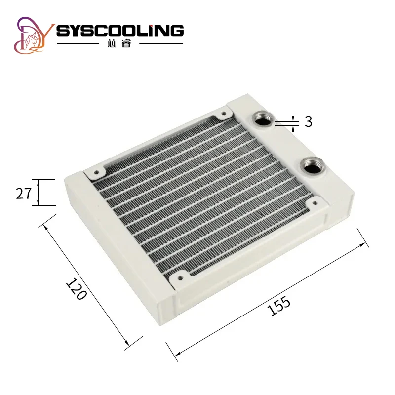 Syscooling White aluminum radiator120/240/360mm  27mm thickness G1/4 thread water cooling Heat Exchanger  DIY cooling system