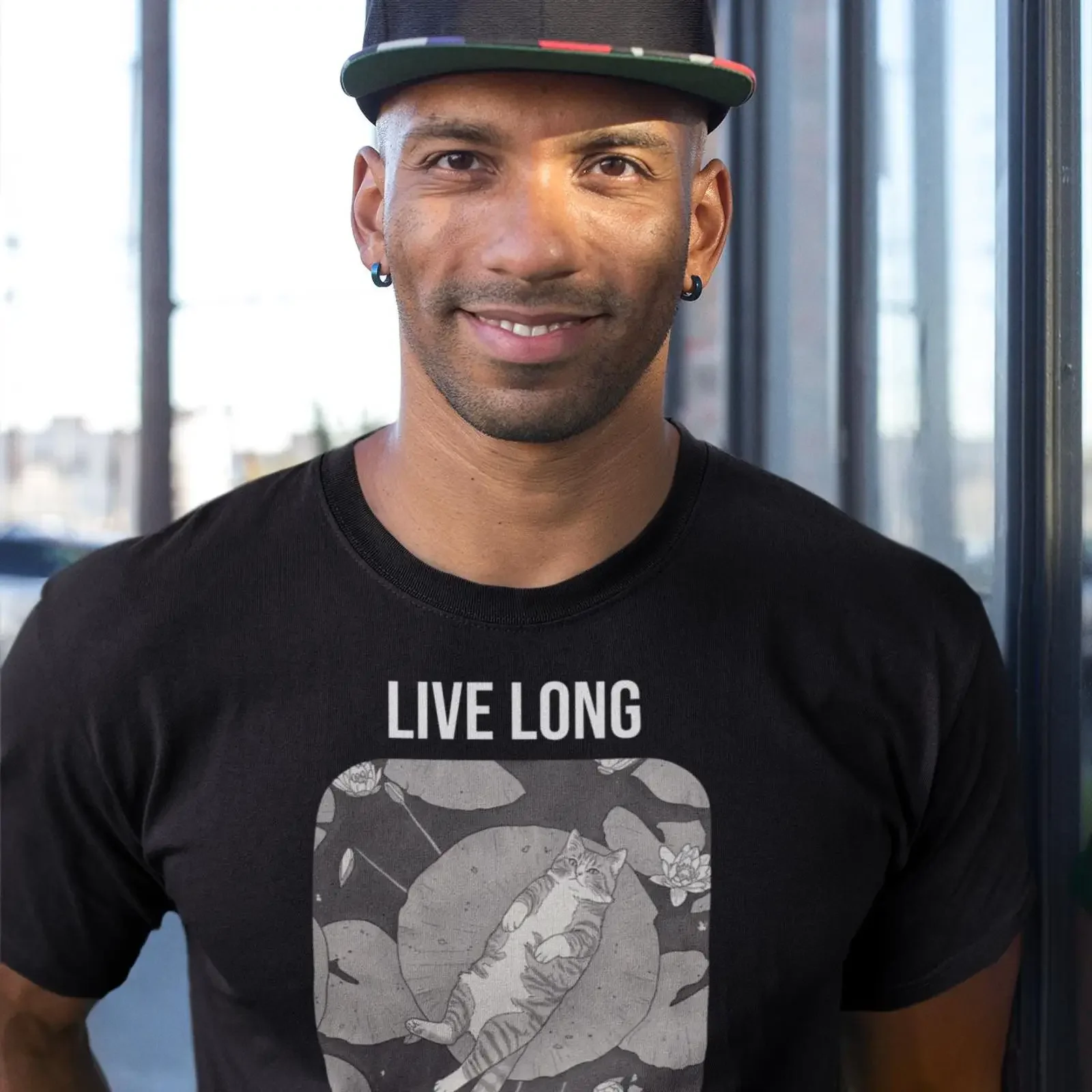 Live Long And Forget Cat On Lily Pad T Shirt Funny Meme vintage Washed homme Comfortable Breathable Casual Stylish