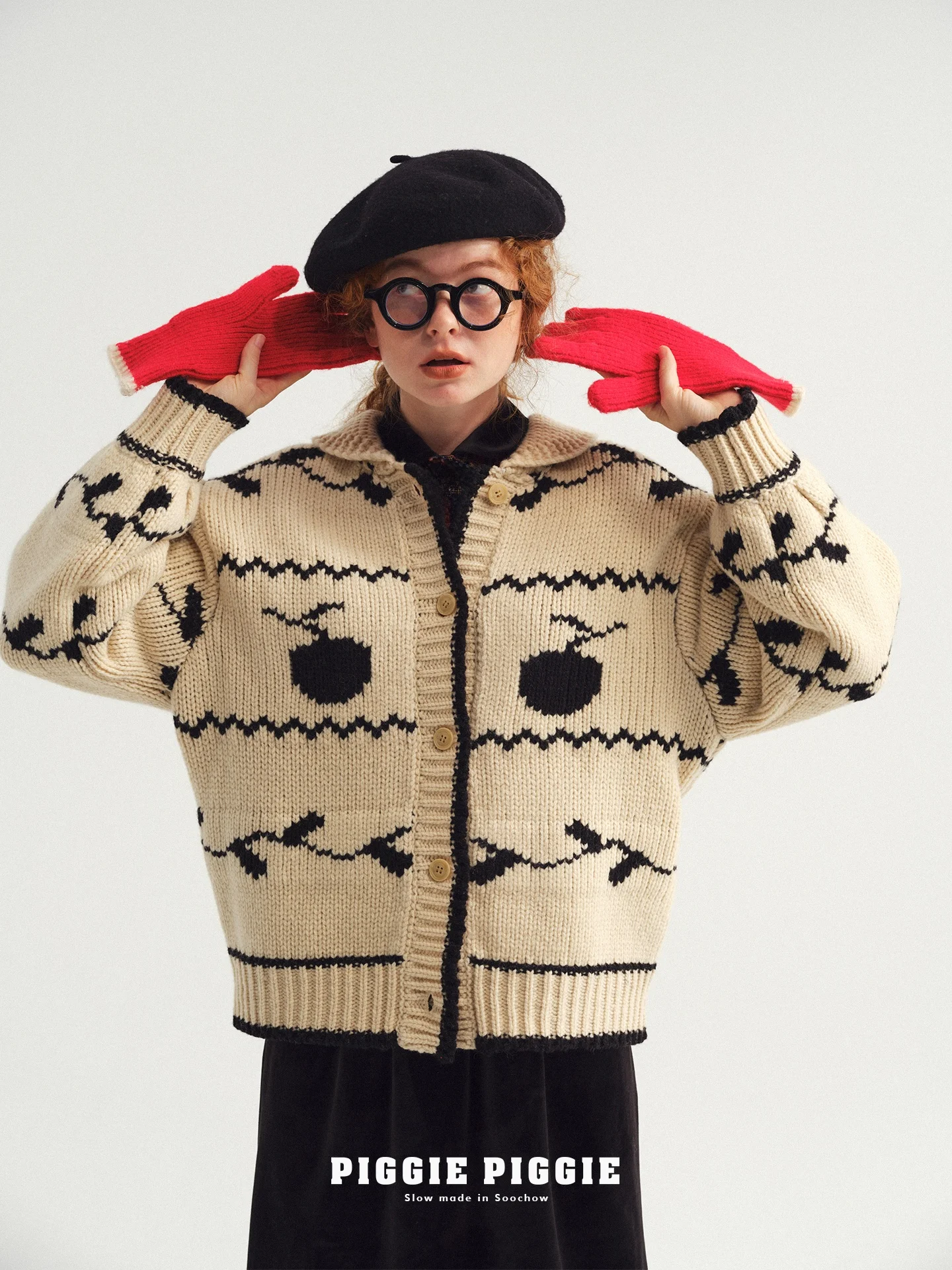 

Вязаный шерстяной свитер-пальто ручной работы с воротником, длинными рукавами, повседневный, женский, модный, зимняя верхняя одежда PIGGIE PIGGIE