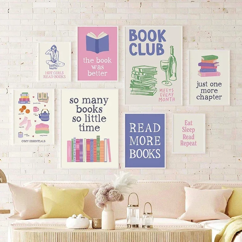 1pc frameless Canvas Painting 1pc Frameless Book Lovers Gallery Poster Book Club Decor Canvas Painting Eat Sleep Reading Repeat
