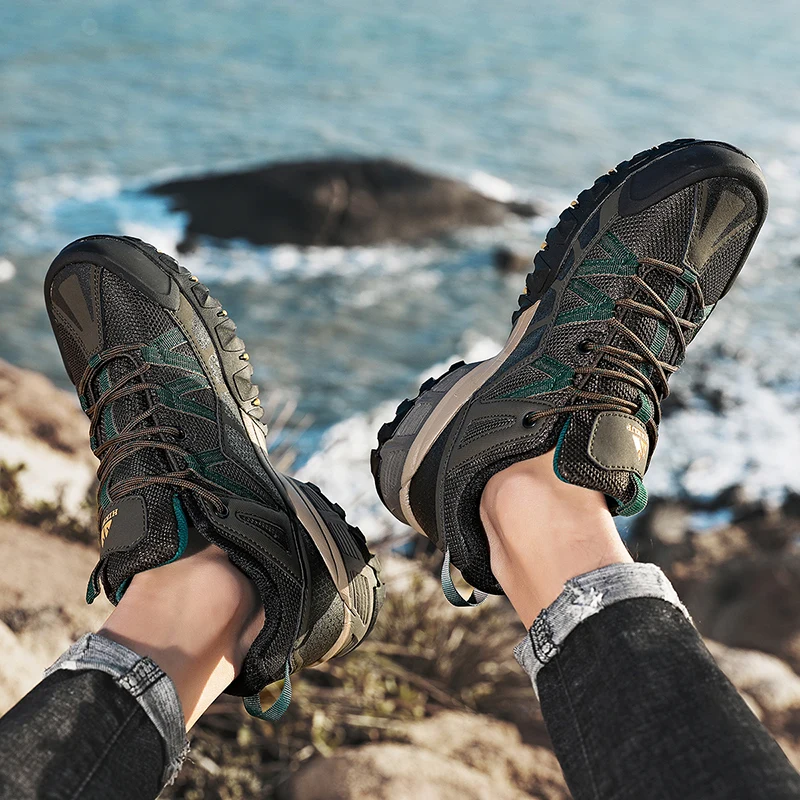 HIKEUP męskie buty górskie antypoślizgowe odporne na zużycie buty do wspinaczki Trekking na świeżym powietrzu trampki dla mężczyzn Trekking buty do