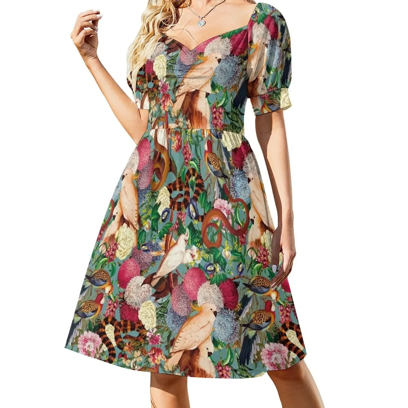 

Floral and Animals pattern Short-Sleeved Dress summer dress korean women clothes for woman