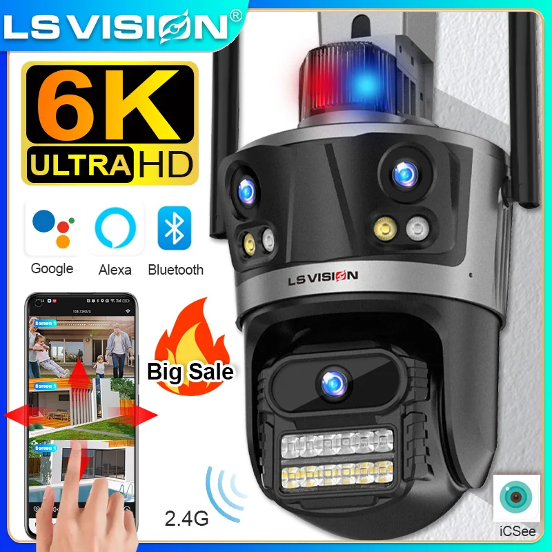 

LS VISION ICsee 12MP Wi-Fi камера с тремя экранами наружная камера наблюдения с автоматическим отслеживанием цвета ночного видения двусторонняя связь