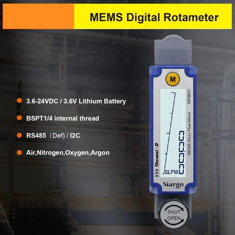 Thermal Mass Flow Meter Digital MEMS Gas Flowmeter with LCD Display RS485 Output Adjustable High Accuracy for Air Nitroge