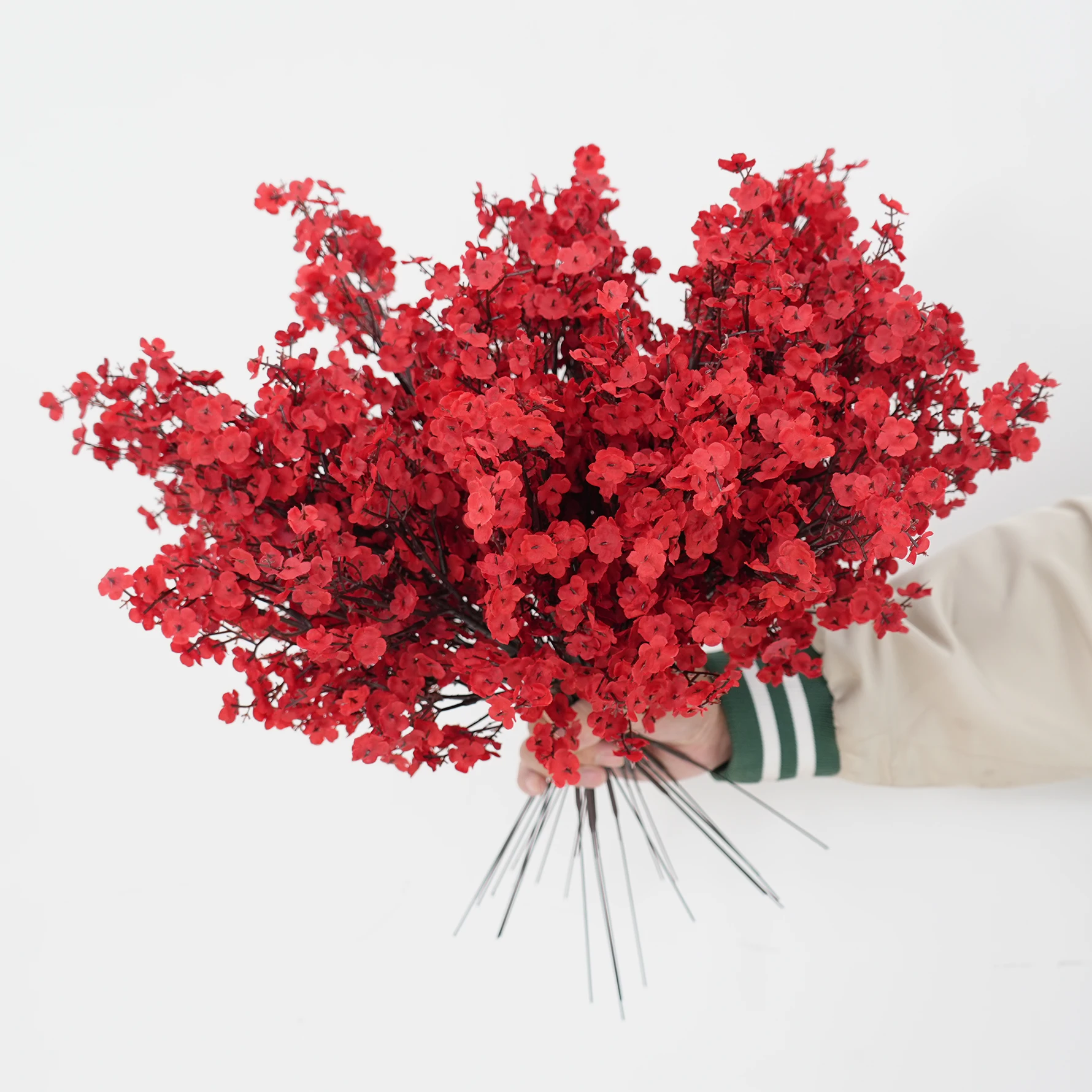 رومانسية الأحمر Babysbreath زهرة فرع الزفاف باقة اليد الدعائم المنزل الجدول الديكور اكسسوارات نافذة عرض A3910