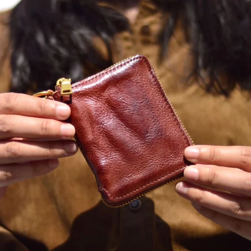 Original Design Vintage Folded Short Zipper Wallet Top Layer Cowhide Men's Youth Trendy Crossbody Purse Chinese Brand