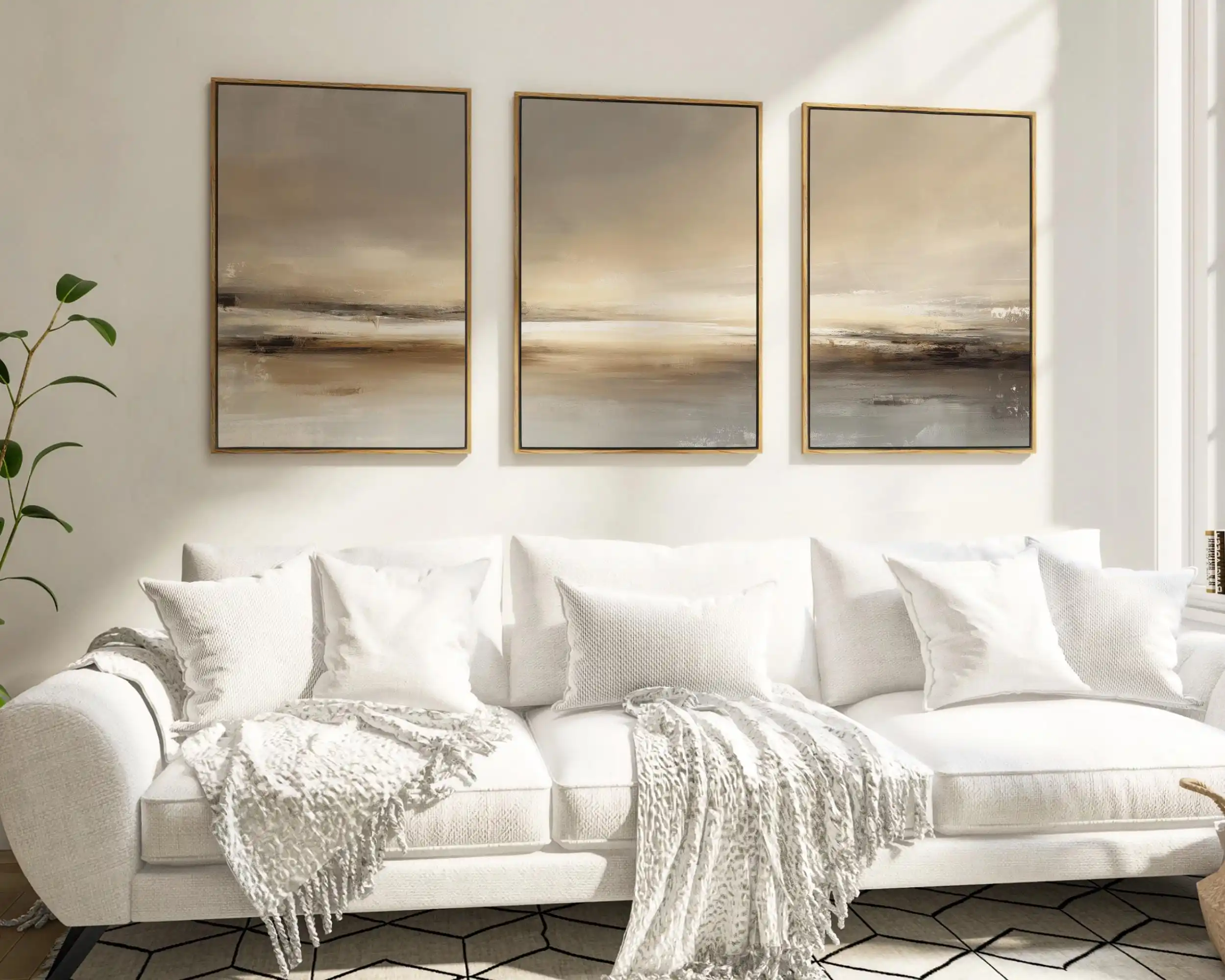 Minimalist Neutral Beige Abstract Wall Art Set, Modern Ocean Horizon Canvas Prints, Boho Living Room Bedroom Home Decor Gifts