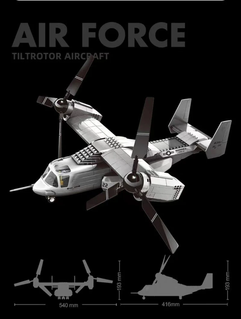 460PCS Blocks VMM-22 1/44 Aircraft Bomber Fighter Building Blocks Classic Construction Educational Toys Fighter Assembly Toys
