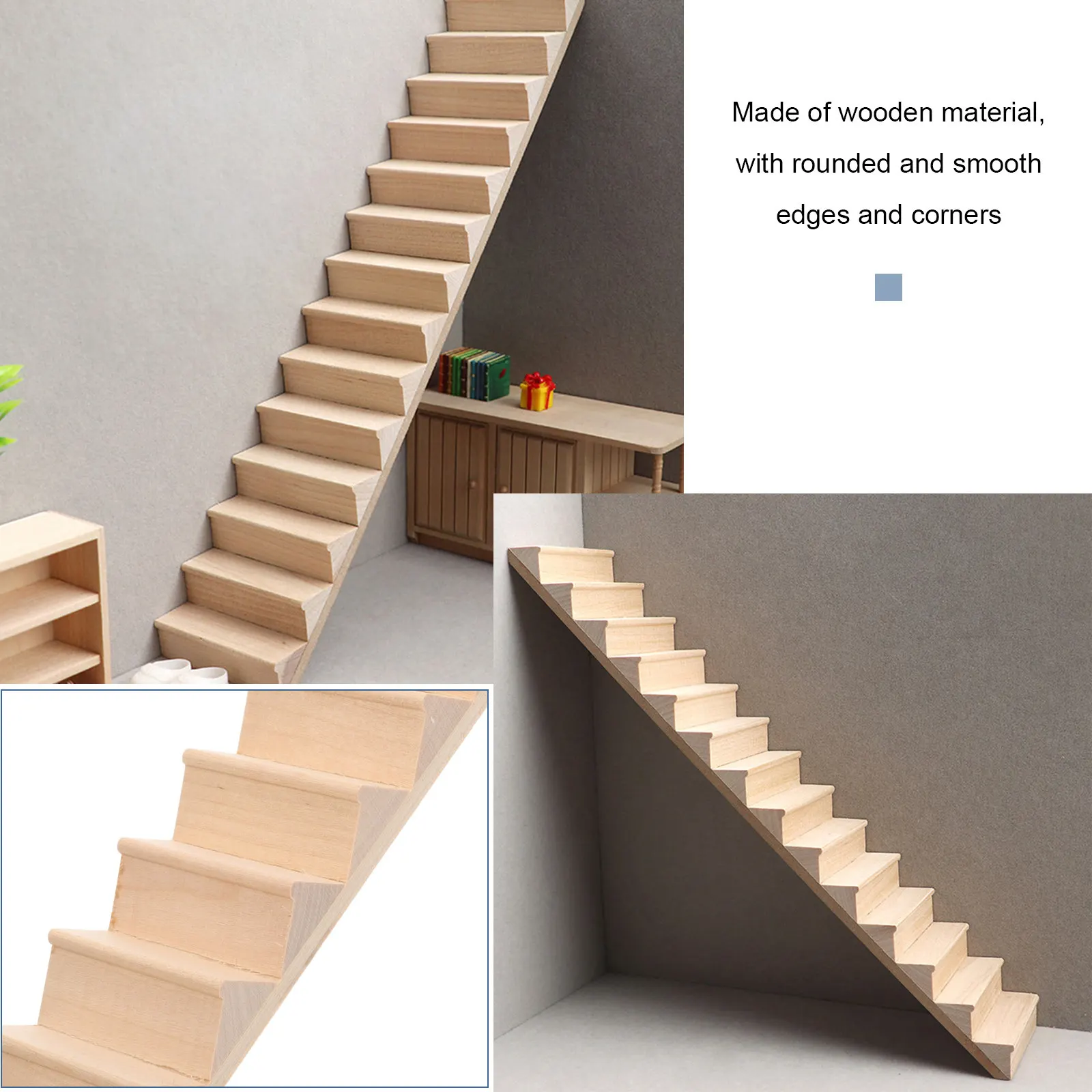 

Miniature Wooden Stairs Unfinished for Custom Painting Sturdy Smooth Design Safe for Kids Playhouse Interior Decor Desktop
