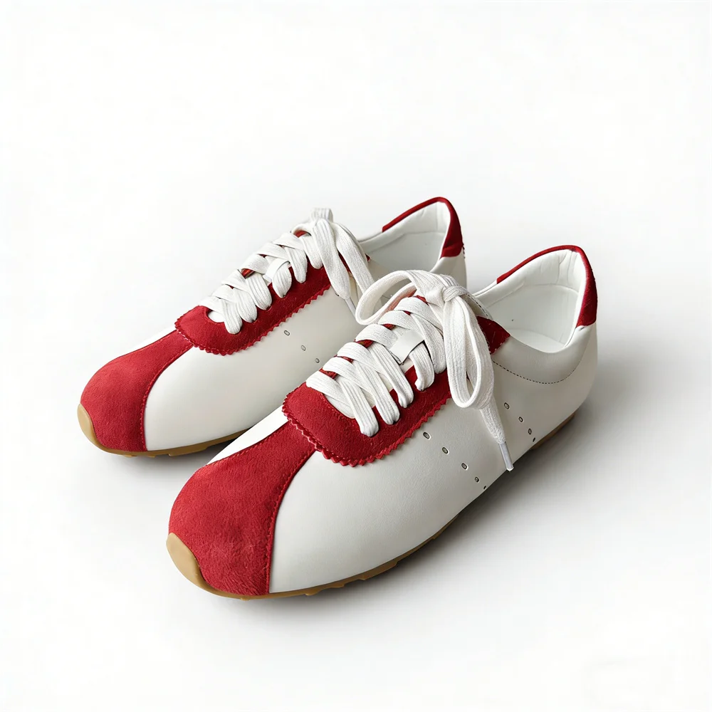 Women's Suede Leather Sneakers - Lightweight Lace-Up Casual Shoes